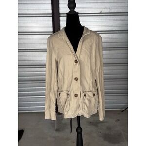 Vintage Old Navy Women XL Tan Linen Cotton Utility Safari Jacket Raw Hem Boho